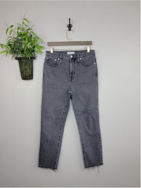 Madewell 28 Perfect Vintage Jeans Knee Rip High Rise Raw Hem Cosner Black Gray